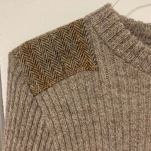 Crew Neck Sweater with Harris Tweed patches